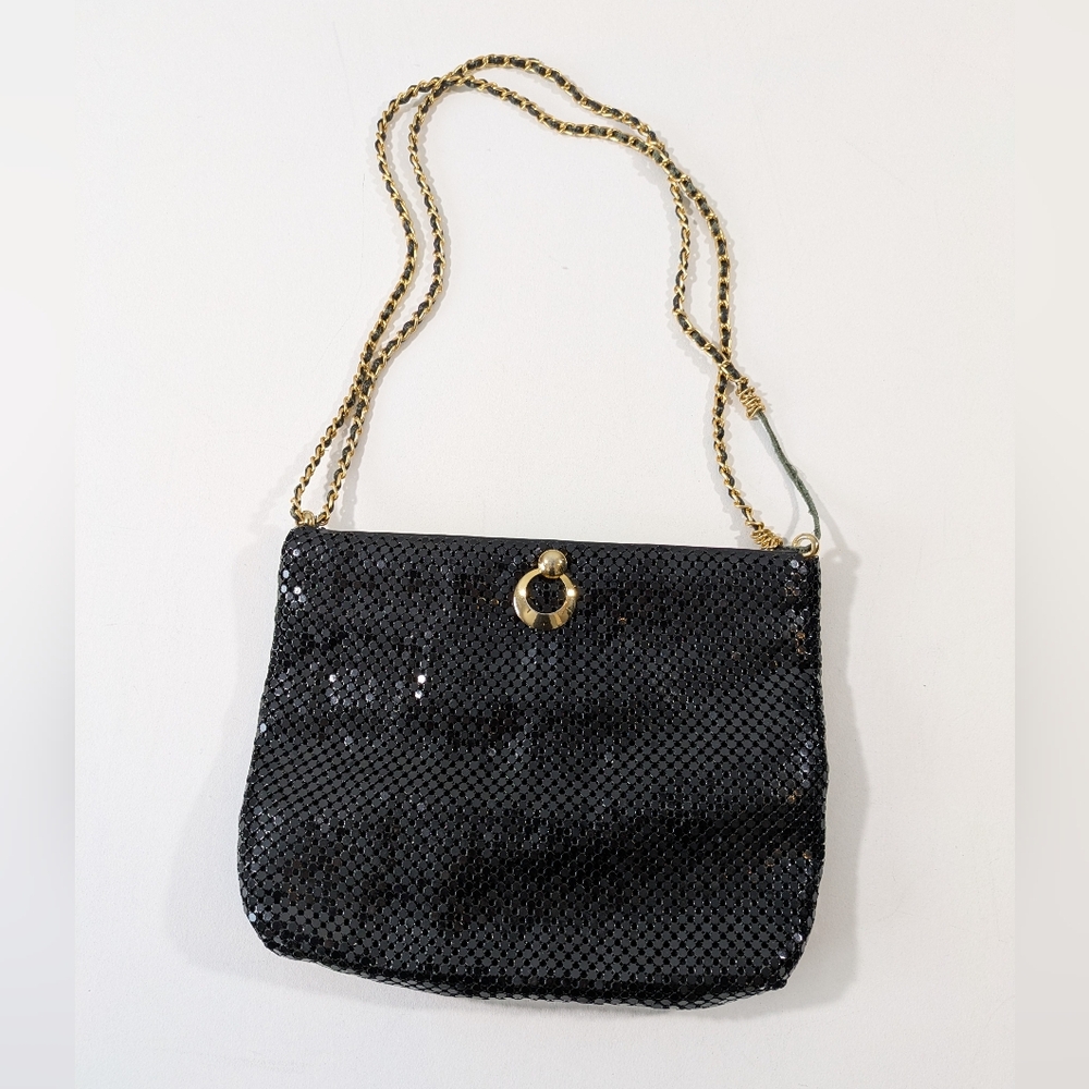 Vintage Whiting & Davis Black Mesh Purse with Gold Chain